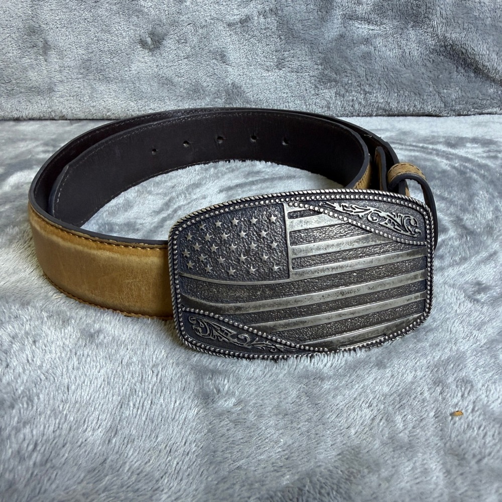 Cody James Mens 32 Brown Tan Leather Western Belt American Flag Buckle